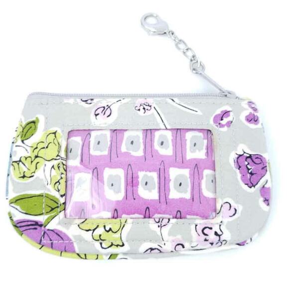 Vera Bradley Watercolor Zip Clip ID Bag Floral Fabric Gray Purple 5x3 - Picture 2 of 3